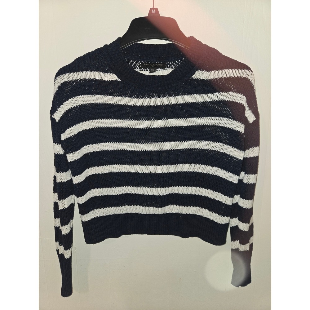 Banana Republic Womens Petite XS Striped Crew Neck Cotton Blend Knit Sweater